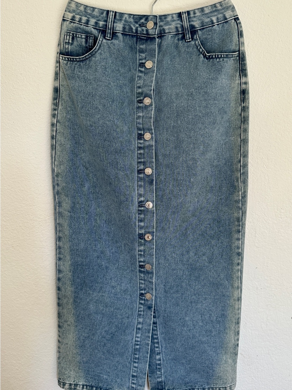 Women’s Button-Front Denim Midi Skirt - Blue
